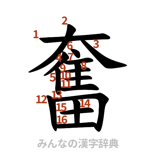 漢字「奮」の書き順と画数