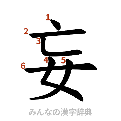 漢字「妄」の書き順と画数