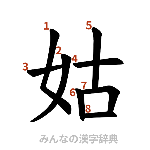 漢字「姑」の書き順と画数