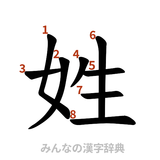 漢字「姓」の書き順と画数