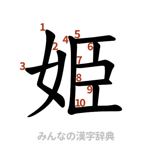 漢字「姫」の書き順と画数