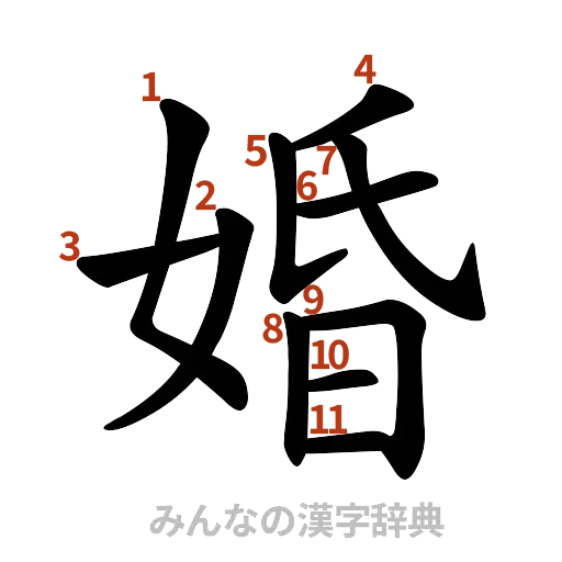 漢字「婚」の書き順と画数