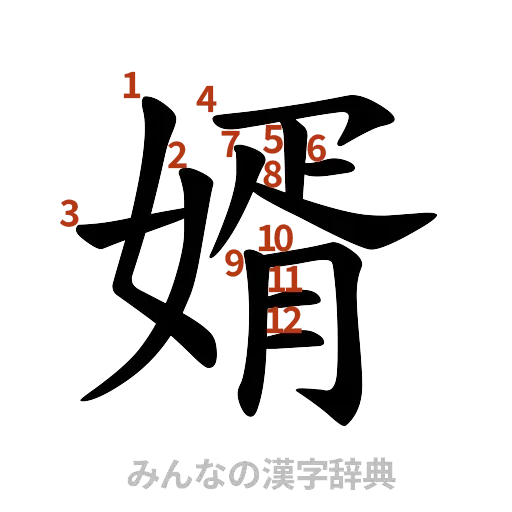漢字「婿」の書き順と画数