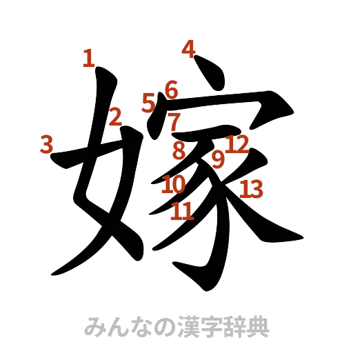 漢字「嫁」の書き順と画数