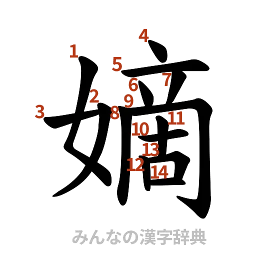 漢字「嫡」の書き順と画数