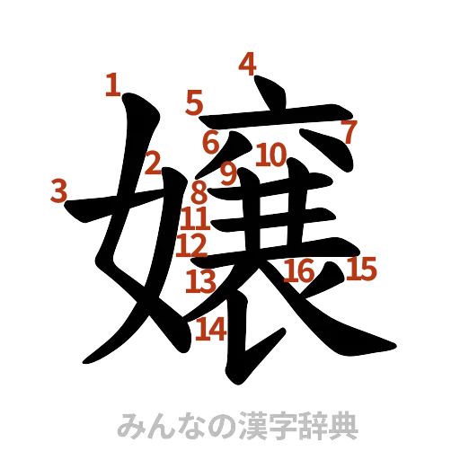 漢字「嬢」の書き順と画数