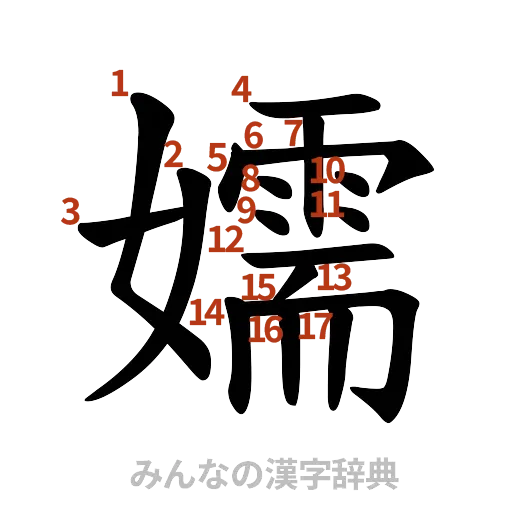 漢字「嬬」の書き順と画数