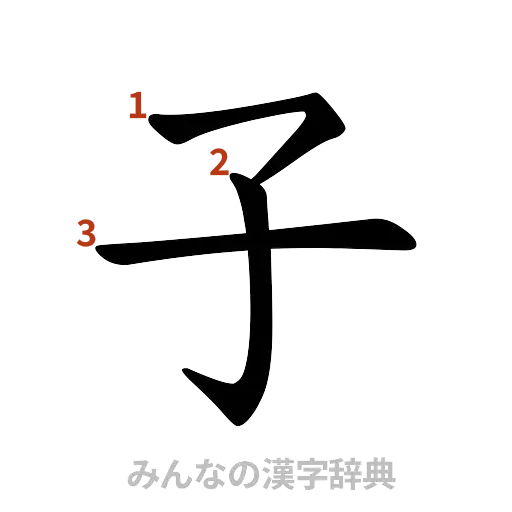 漢字「子」の書き順と画数