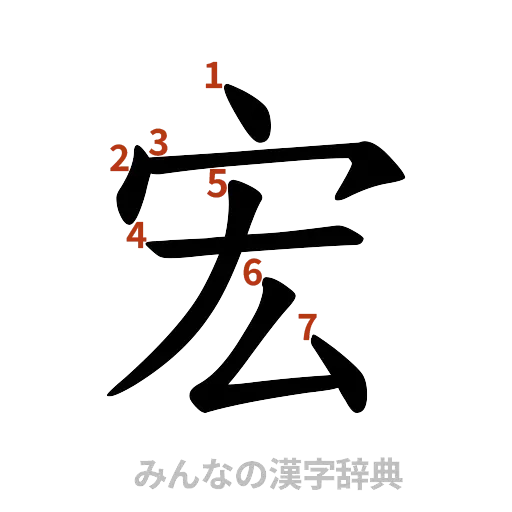 漢字「宏」の書き順と画数