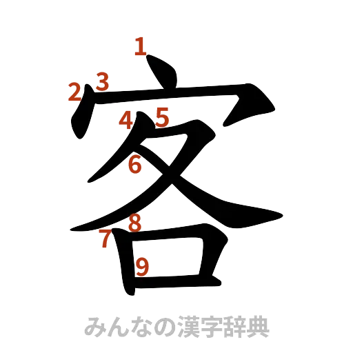 漢字「客」の書き順と画数