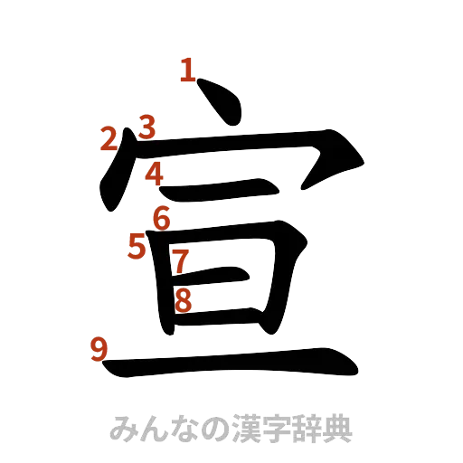 漢字「宣」の書き順と画数