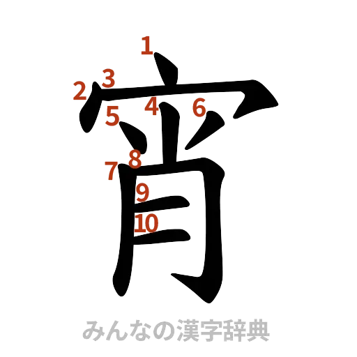 漢字「宵」の書き順と画数