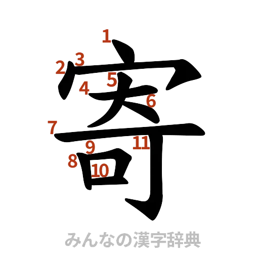 漢字「寄」の書き順と画数