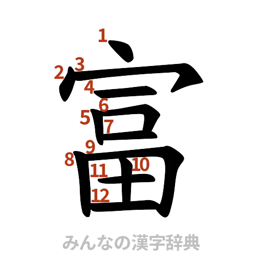 漢字「富」の書き順と画数
