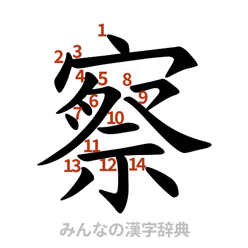 漢字「察」の書き順と画数
