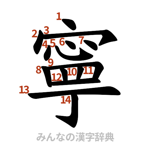 漢字「寧」の書き順と画数