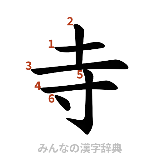 漢字「寺」の書き順と画数