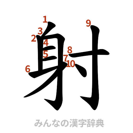 漢字「射」の書き順と画数