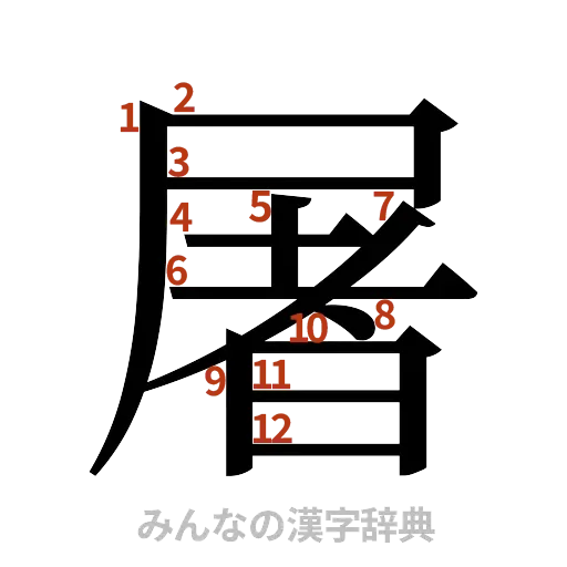 漢字「屠」の書き順と画数