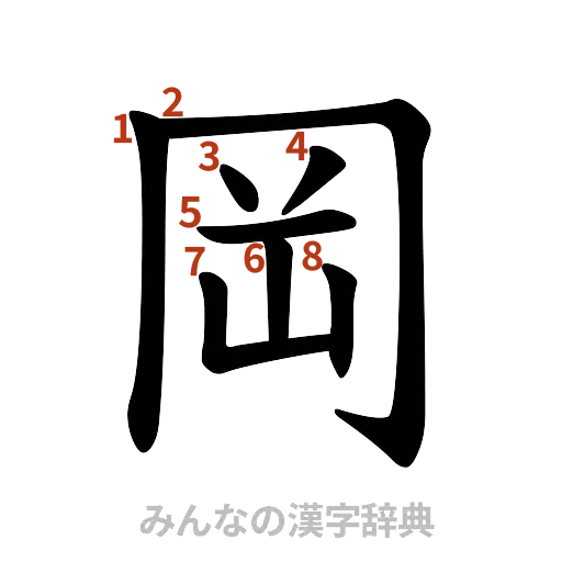 漢字「岡」の書き順と画数
