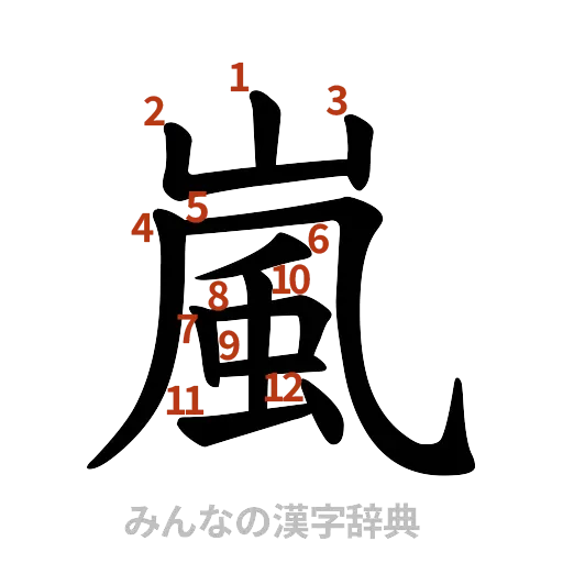 漢字「嵐」の書き順と画数