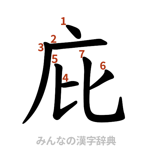 漢字「庇」の書き順と画数