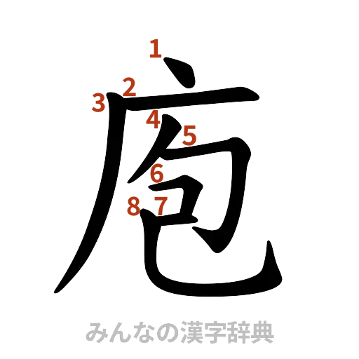 漢字「庖」の書き順と画数