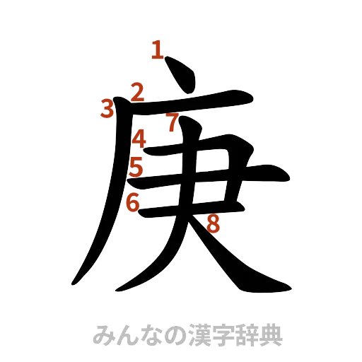 漢字「庚」の書き順と画数