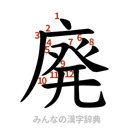 漢字「廃」の書き順と画数