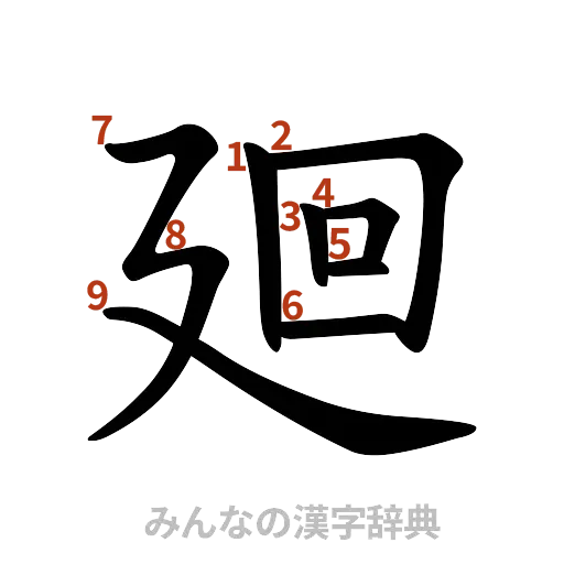 漢字「廻」の書き順と画数
