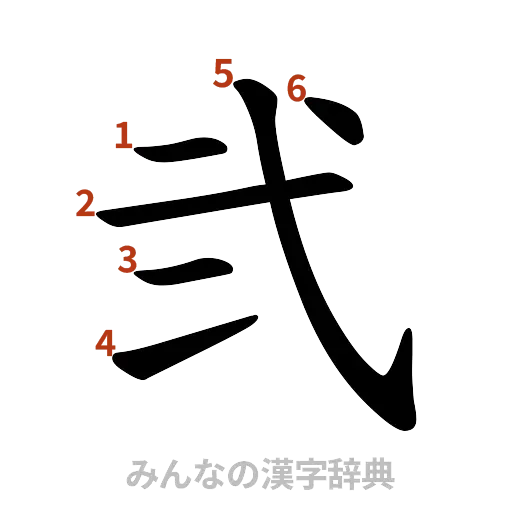 漢字「弐」の書き順と画数