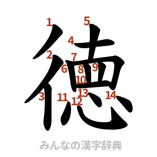 漢字「徳」の書き順と画数