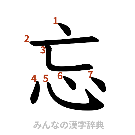 漢字「忘」の書き順と画数