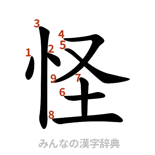 漢字「怪」の書き順と画数