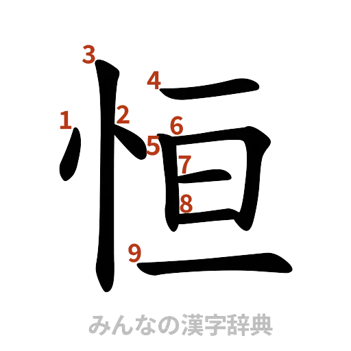漢字「恒」の書き順と画数