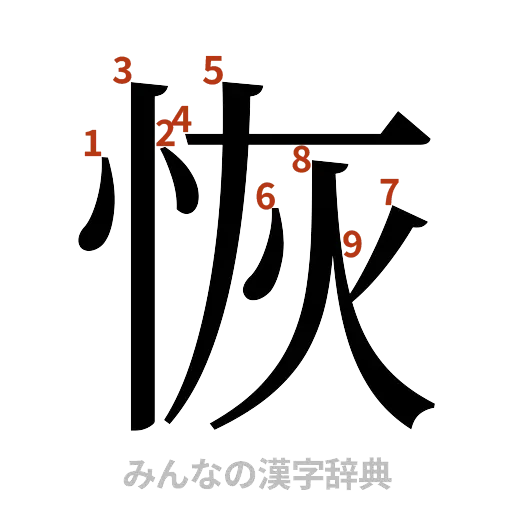 漢字「恢」の書き順と画数