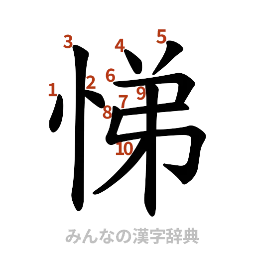 漢字「悌」の書き順と画数