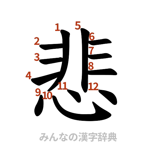 漢字「悲」の書き順と画数