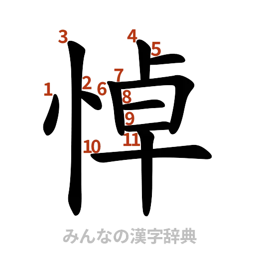 漢字「悼」の書き順と画数