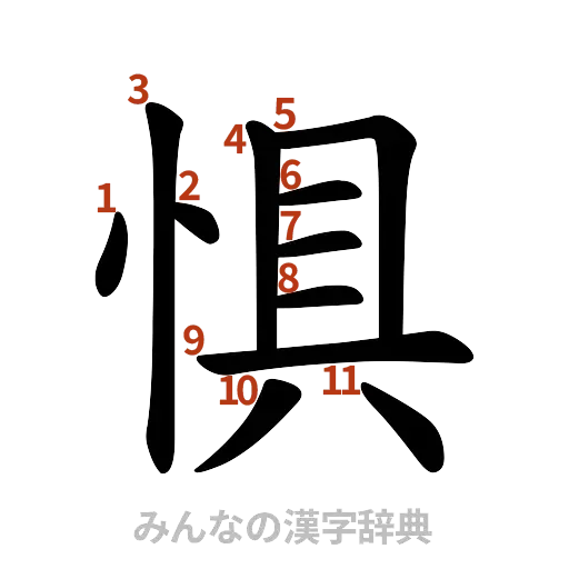 漢字「惧」の書き順と画数