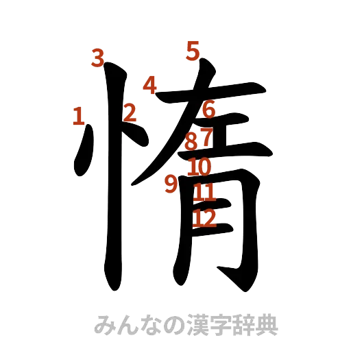 漢字「惰」の書き順と画数