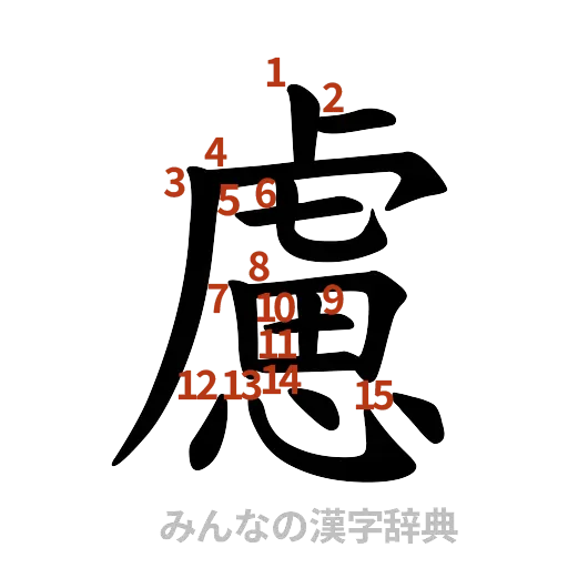 漢字「慮」の書き順と画数