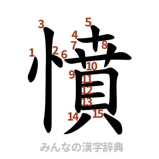 漢字「憤」の書き順と画数