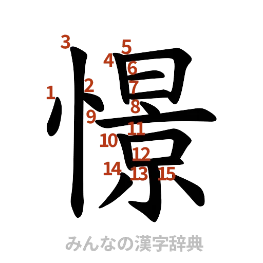 漢字「憬」の書き順と画数