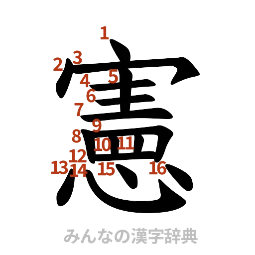 漢字「憲」の書き順と画数
