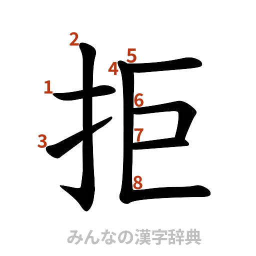 漢字「拒」の書き順と画数