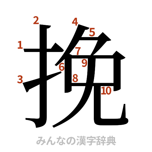漢字「挽」の書き順と画数
