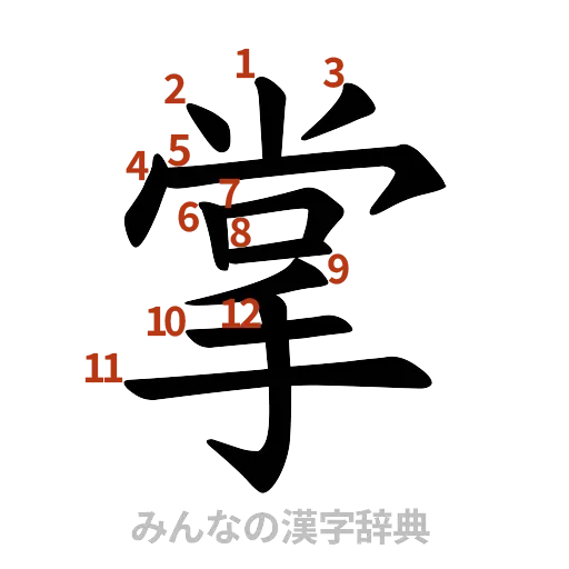 漢字「掌」の書き順と画数