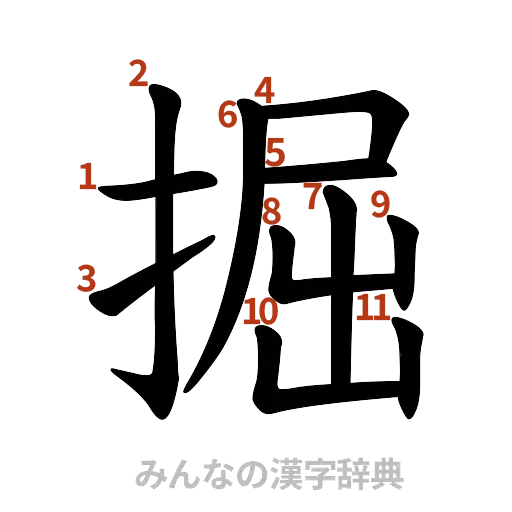 漢字「掘」の書き順と画数