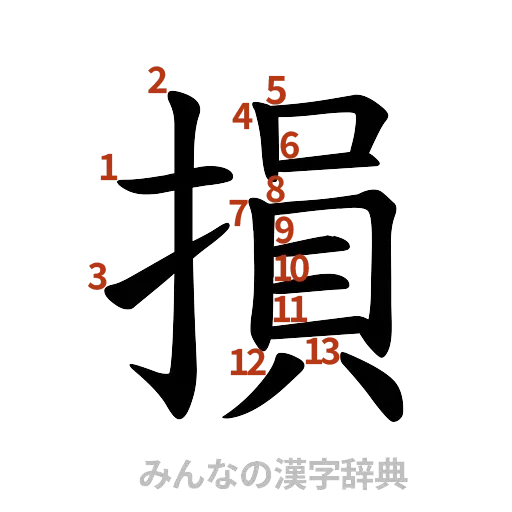 漢字「損」の書き順と画数